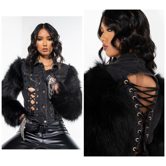 AZALEA WANG Jackets & Blazers - AZALEA WANG CRUSH ON YOU LACE UP DENIM JACKET
